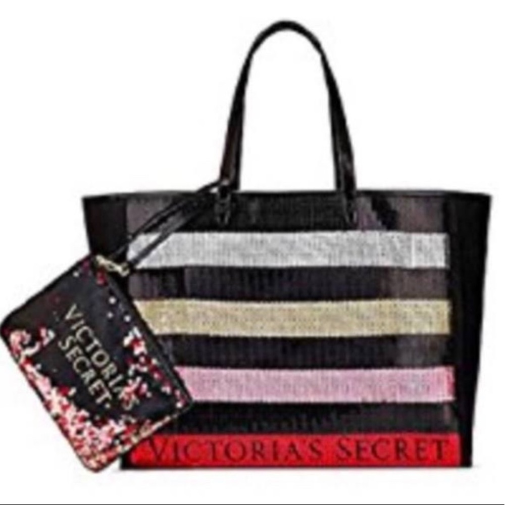VICTORIA SECRET SEQUIN TOTE WITH MINI WRISTLET